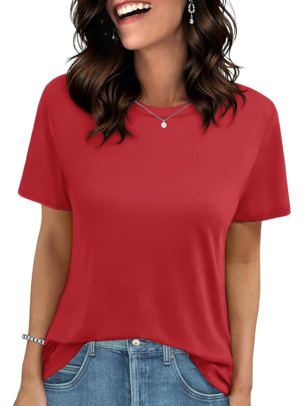 Women's Red Short Sleeve Basic Tees Beach Imported Clothes Tops T Shirts